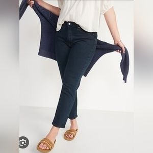 High Waisted Dark Wash Straight Leg Jeans - 12